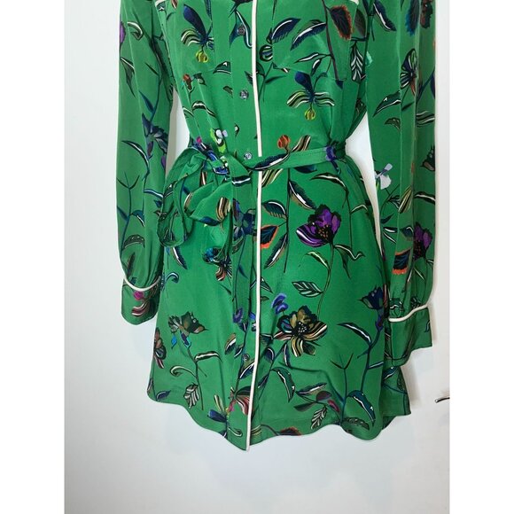 Derek Lam 10 Crosby Emerald Green Floral Button Down Silk Dress  Size 0 Womens - Picture 4 of 11
